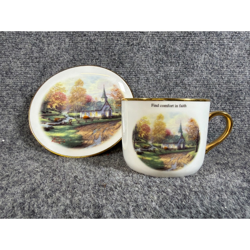 Thomas Kinkade The Aspen Chapel Cup Saucer Find Comfort in Faith 2003